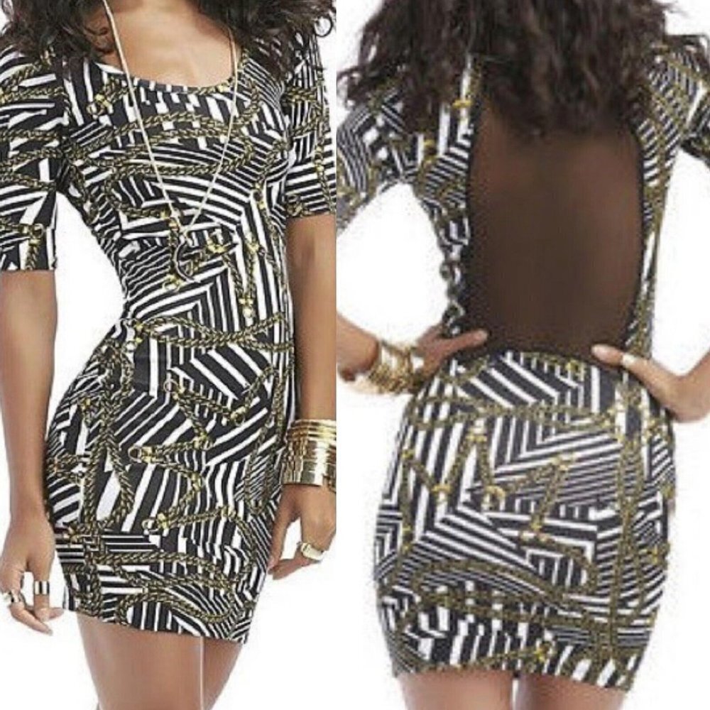 Nikki Minaj Chain Body on Mesh Back Dress Size L Stretchy